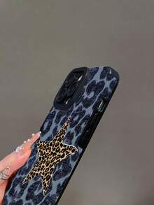 1pc Fashionable Leopard Print & Star Pattern PU Leather Phone Case Compatible With Apple - Multicolor - View 6
