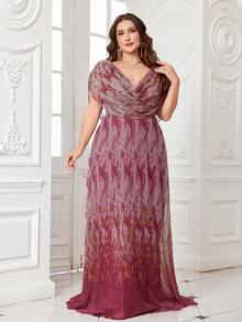 [Random Cut] Women's Halter Batwing Sleeve Glitter Backless Elegant Evening Party Bridesmaid Dress - Hot Pink - View 5