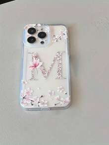 1pc Floral Letter Personalized Transparent Full Body Shockproof TPU Phone Case Compatible With Iphone17 16 15 14 13 12 11promax, A55/54/53/52/51, S25/24/23/22/21ultra - Multicolor - View 2