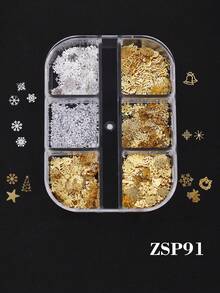 6件套圣诞雪花美甲装饰，3D金属薄片霜花美甲亮片，DIY珠宝美甲装饰，冬季圣诞新年美甲配件 - 彩色 - 查看 5