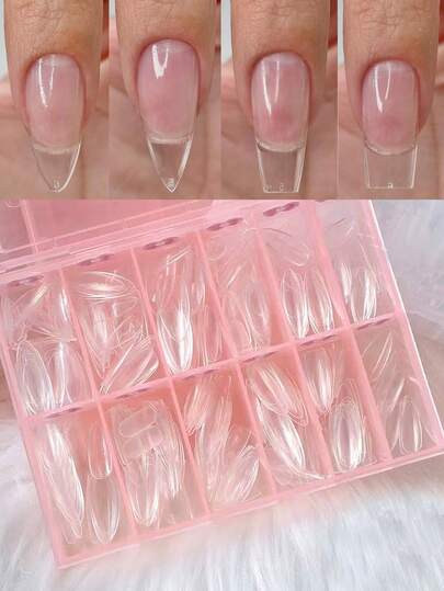 240pcs Short Almond Nail Tips Pre-Shaped Acrylic Nail Tips Half Matte Full Cover Nails Tips Square Clear Gelly Press On Flase Tip Nail For Extension Nail Manicure Home DIY