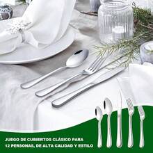 60+1Cubiertos de Acero Inoxidable Juego de Cubiertos de Acero Inoxidable para 12 Personas Porta Cubiertos De Cocina Con Cuchillos para Carne, Cucharas, Apto para Lavaplatos, para Hogar, Restaurante - Pago - Ver 7