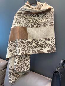 1pc Leopard Print Scarf, Korean Style Autumn/Winter New Versatile Warm Shawl/Neck Wrap, Suitable For Air-Conditioned Rooms For Dress - Coffee Brown - View 2