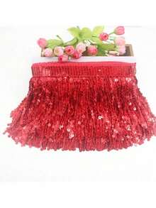 2/10 Size, 15cm Sequin Tassel Lace Trim, Sequin Ribbon Fringe Fabric, Latin Dance Costume, Stage Curtain Lace, DIY Craft (No Cardboard) - Multicolor - View 7