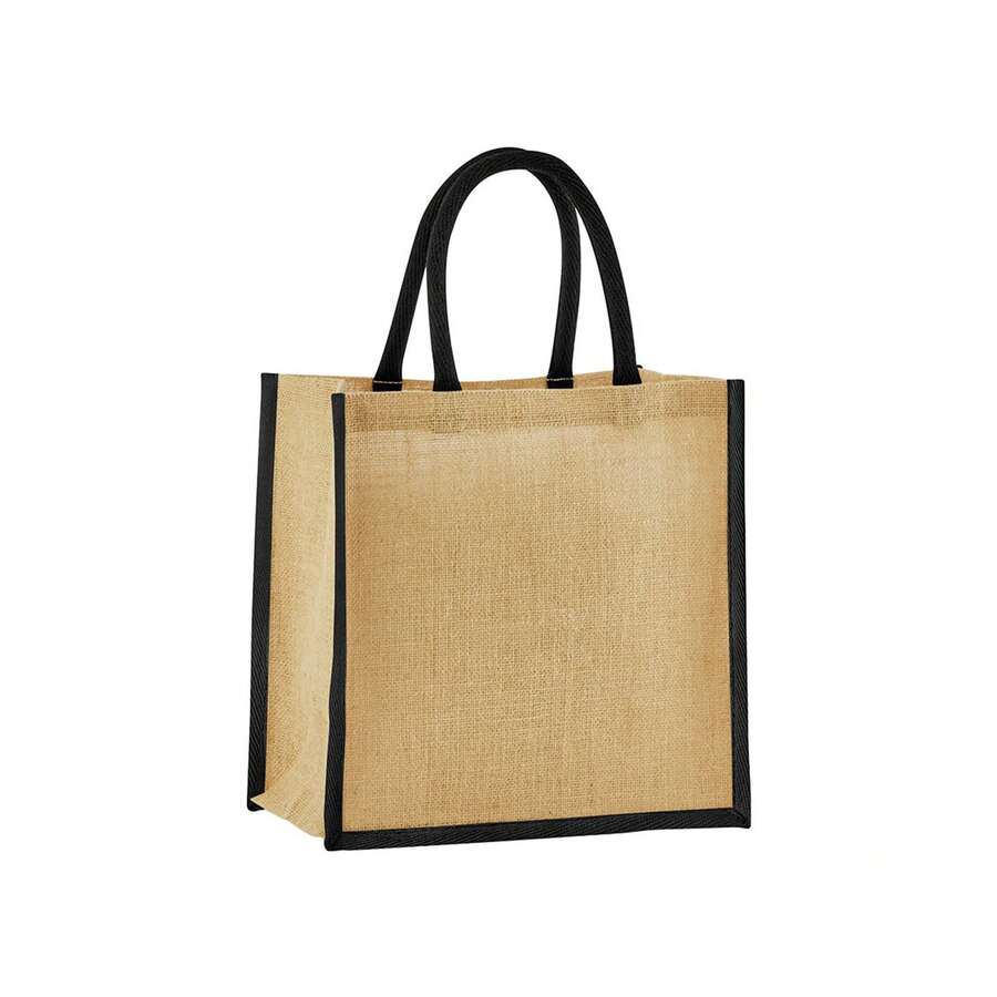Mini Starched Jute Gift Bag (Natural/Black) - Beige - View 1