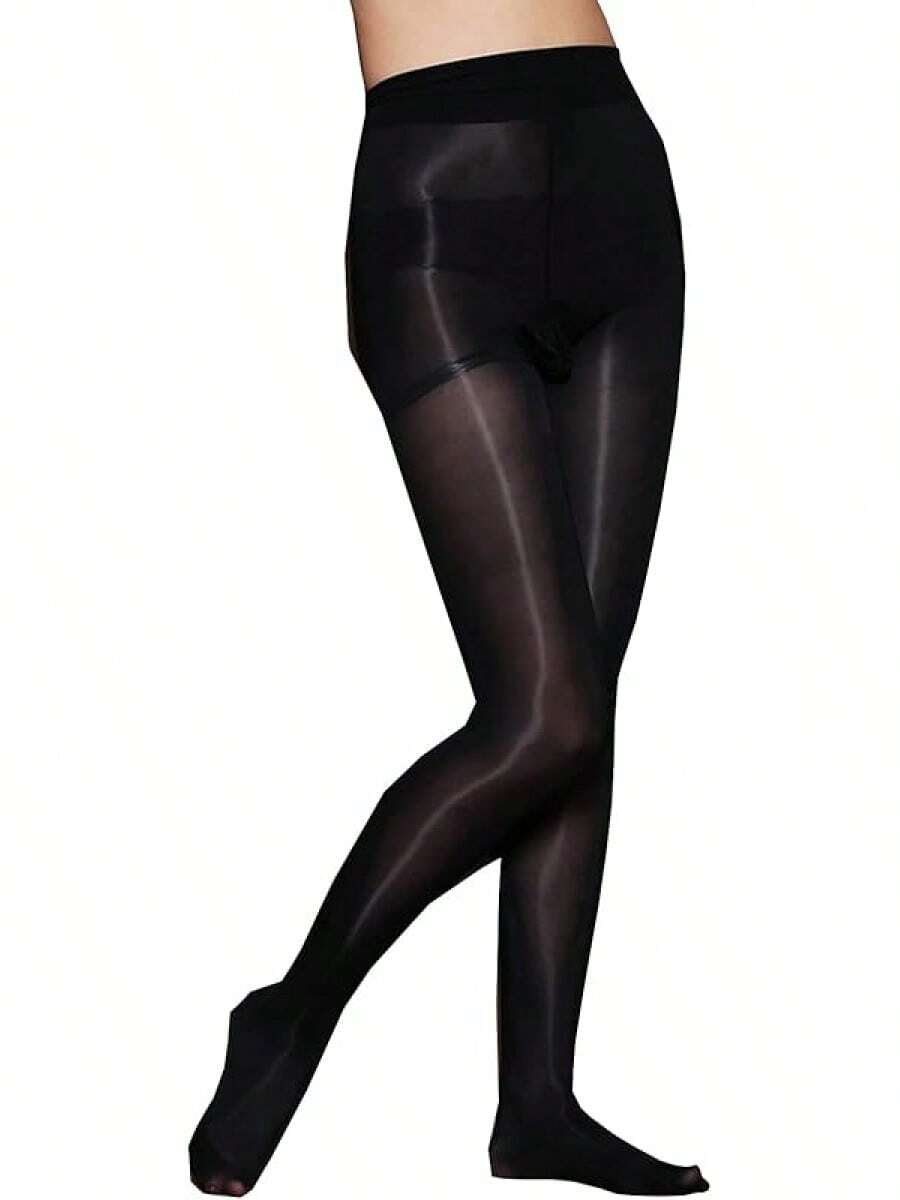 Men's Sexy 8D Oil Nylon Sheer Pantyhose High Elastic Shiny Glossy Stockigs Shaping Tightshalloween - Màu đen, có túi - Xem 1
