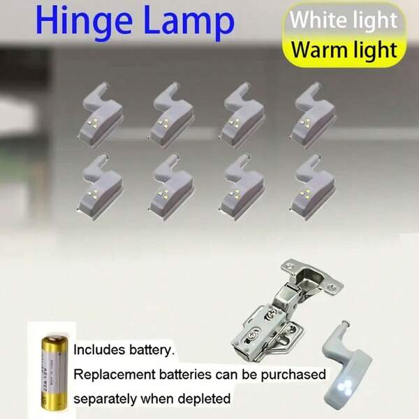 2 pièces/4 pièces/6 pièces/8 pièces Lumières de charnière d'armoire LED, éclairage de nuit intérieur blanc/jaune, alimenté par batterie (y compris batterie 23A12V), plastique PC, ≤ 36V, convient pour la maison/l'armoire/la chambre/la cuisine/l'hôtel/la penderie/le cabinet à vin/l'armoire, etc.