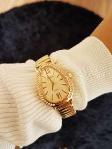 Women's Cobra Watch With Elastic Spring Strap - Gold - View 3