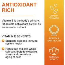 2 Bottles Vitamin E 670mg Capsules - 120 Capsules Per Bottle, 100% Gluten-Free & Dairy-Free, Supports Light Beige, Hair, Immune & Eye Health, Antioxidant For Heart Health & Cell Protection, Herbal Supplement, Allergen-Free Formula - 2 Pack(240 Capsules) - 查看 8