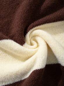 Autumn/Winter Korean Style Casual Striped Contrast Color Polo Collar Lightweight Slim Fit Pullover Knit Top