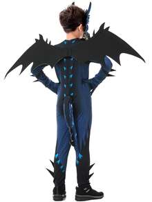 Dragon Costume For Kids Boys Girls With Mask Wings And Tail Red Or Blue Lightning Fire Dragon Jumpsuit Halloween Cosplay Outfit Mythical Creature Dress Up For Trick Or Treat Party - Blue - View 5