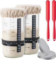 [Christmas Kitchen Recommendation] 24-Ounce Sourdough Starter, Glass Starter Set, Sourdough Starter Kit (Includes Feeding Tape With Date Marking), Thermometer, Cloth And Metal Lids, Silicone Spatula. - màu nâu - Xem 8