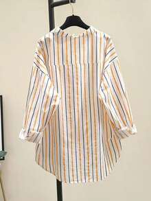 Striped Button Down Shirts For Women Dress Shirts Long Sleeve Casual Collared Office Work Shirt With Pocket - Orange - View 2