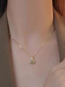 1 pieza Colgante de collar de bolsa de la fortuna de jade de Hetian de imitación de lujo, diseño elegante y minimalista, accesorio de joyería versátil - Multicolor - Ver 2