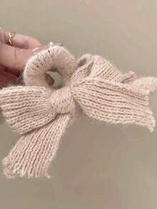 1pc Plush Knitted Bow Hair Clip For Girls - A Simple And Elegant Hair Accessory For Updos Winter Hair Clutch Elegant Claw Clips