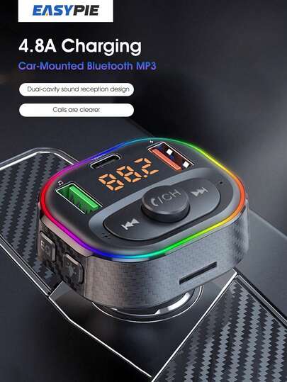 Easypie Selection Reproductor de MP3 para coche Easypie Selection, cargador de coche, reproductor de música MP3, nuevo reproductor de MP3 Bluetooth con luz de ambiente colorida para coche, reproductor de MP3 para coche popular