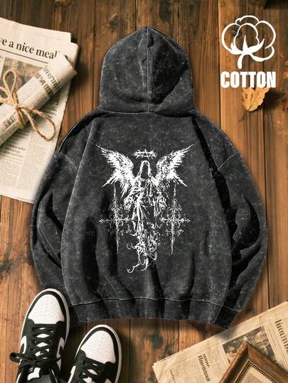 Sweat-shirt à capuche décontracté pour femmes avec imprimé flocon de neige, Sweat-shirt pour femmes avec imprimé gothique et cool, Sweat-shirt pour femmes avec imprimé archange, en coton, décontracté pour femmes. Vêtements d'hiver pour femmes, vêtements d'automne pour femmes, élégants pour femmes, pour femmes, hauts, streetwear pour femmes, automne pour femmes, rentrée scolaire, soirée pour femmes, Y2K pour femmes, hauts pour sortir, hiver pour femmes, campagne pour femmes, soirée pour femmes