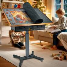 UNHO Jigsaw Puzzle Table Freestanding Table With Drawers With Adjustable Jigsaw Puzzle Board, Rotating Wheels - Brown - View 8