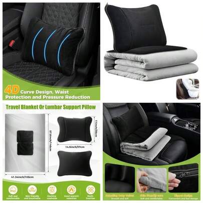 2 - In - 1Travel Blanket And Lumbar Support Pillow, Foldable Compact Airplane Travel Blanket Functioned As Lumbar Support Pillow, Multi - Purpose Office Car And Travel Comfort And Warmth