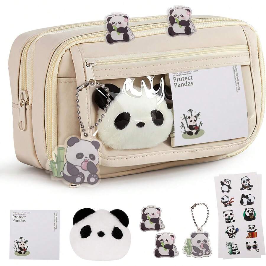 Estuche para Lápices de Gran Capacidad, Estuche para Lápices con Múltiples Ranuras,Lapiceras Organizadoras de Lona Organizador de Papelería para Escolar Oficina Trabajo (Blanco-Accesorios) - Blanco-Accesorios - Ver 1