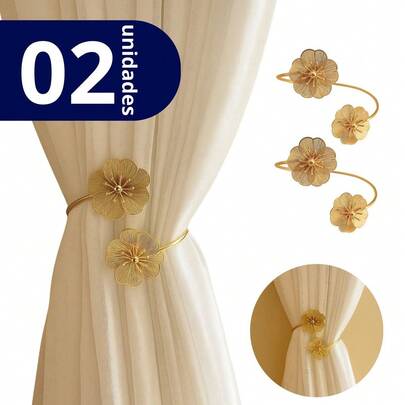 Kit 02 Prendedores de cortina Flor Rendada em Aço