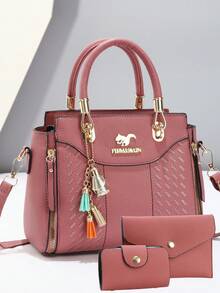 Elegant Embroidered Women's Handbag - With Detachable Shoulder Strap, Zipper Closure, Lake Blue/White/Red/Black, Non-Fading, Gold-Tone Hardware, Elegant Daily Choice | Handbag | Detachable Shoulder Strap - Black - View 10