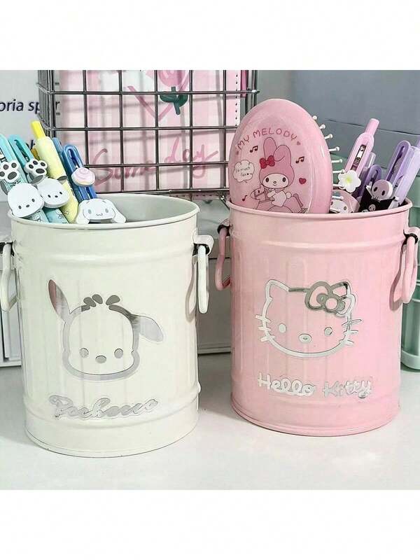 Sanrio Süßer Stifthalter Schreibtischorganizer, kreative Cartoon Eisenkunst Aufbewahrungseimer, geeignet für Studentenwohnheime, Studium und Büronutzung, hochwertige Stiftbecher Schreibtisch Stationerie Aufbewahrung