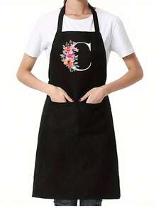 1pc Black Kitchen Cooking Apron, Modern Polyester Oil-Proof Apron, Black Kitchen Apron, Polyester Apron For Garden, Kitchen And Housework Perfect For Home, Restaurant, And Kitchen Cooking