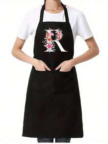 1pc Black Kitchen Cooking Apron, Modern Polyester Oil-Proof Apron, Black Kitchen Apron, Polyester Apron For Garden, Kitchen And Housework Perfect For Home, Restaurant, And Kitchen Cooking