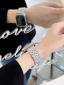 1 件兼容 表带 Apple Watchband 38mm 40mm 41mm 42mm 44mm 45mm 46mm 49mm，女士银饰闪亮钻石和水钻可替换金属表带兼容 Ultra 2/Ultra Series 11/10/9/8/7/6/5/4/3/2/1/SE，兼容 配件。智能表带 - 銀色 - 查看 8