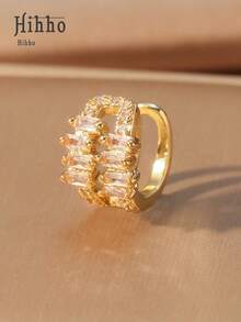 Hihho 1 قطعة أنيقة من المجوهرات النحاسية متعددة الطبقات على شكل حرف C مرصعة بالزركونيا المكعبة، أقراط حلقية مربعة مرصعة بالكامل بالزركونيا، مجوهرات عصرية للنساء