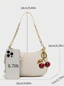 2025新款时尚经典百搭字母图案纯色PU皮革新月形单肩/腋下包，Y2K风格单肩/腋下包，适合购物，可斜挎 - 白色 - 查看 2