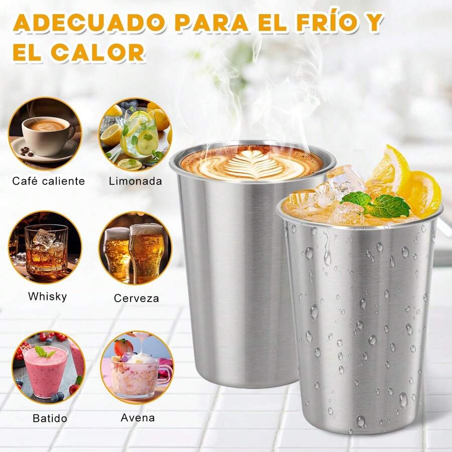 Vasos térmicos apilables para frío y caliente, set de 6 vasos de acero inoxidable de 500 ml, duraderos y ecológicos, ideal para hogar, restaurante, viajes y camping (plata). - blanco - Ver 1