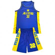 Men's Adult Sports Set: T-Shirt With Basketball Shorts - AllStar azul y amarillo - Ver 1