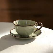复古裂纹釉陶瓷杯碟套装，芙蓉复古风格咖啡杯，适用于茶、咖啡、拿铁、摩卡、抹茶，可堆叠，非常适合厨房、咖啡厅、学校、办公室、派对、生日、节日礼物 - 彩色 - 查看 14