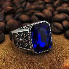 Herren vintage Edelstahl Ring mit Kreuzdesign und rechteckigem kubischem Zirkonia - minimalistisches Modeaccessoire - Ring - Übersicht 22