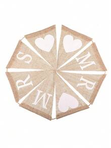 1 件乡村风爱心亚麻三角旗，DIY 婚礼装饰，新婚，先生和夫人字拉旗横幅装饰，可折叠，可揉捏，可重复使用多次，适用于户外活动，周年纪念，婚礼季节，婚礼派对场景装饰，婚礼横幅和丝带，婚礼用品 - 婚禮麻布拉旗 - 查看 7