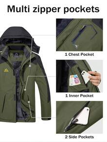 Cavva Men's Winter Thermal Lined Jacket Water Resistant Windproof Warm Multi-Pockets Skiing Coat Hiking Camping Climbing, Skiing