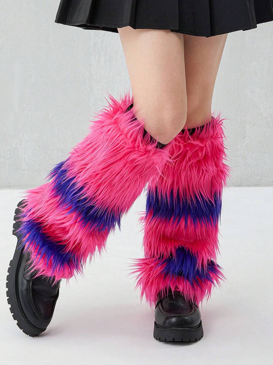 Women Knitted Leg Warmers, Knee High Preppy Style Ribbed Leg Warmers For Teen Girls - Purple Rose Red - View 1