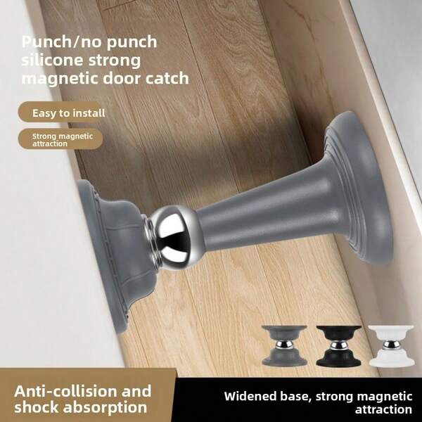 موقف باب مغناطيسي، لا يتطلب ثقب، مغناطيس قوي، مصد باب من السيليكون مضاد للاصطدام