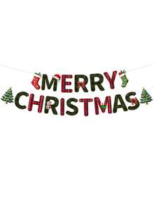 8 Peças Faixa de Natal Festiva com Letras Feliz Natal, Faixa de Papel Feliz Natal, Decoração de Festa com Bandeiras Vermelhas e Verdes Vintage do Papai Noel, Faixa Feliz Natal, Faixa de Natal Festiva, Guirlanda de Cartas do Papai Noel em Papel Grosso, Decoração de Parede para Feriados, Cenário para Fotos - Papai Noel, Biscoito de Gengibre, Boneco de Neve - Decoração Xadrez Rosa e Verde