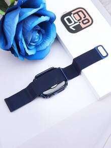 兼容 表带和表壳：时尚、柔软、透气、可调节。采用圆形编织不锈钢磁吸表带和二合一防摔防刮钢化玻璃 PC 表壳。兼容 Series Ultra、11/10/9/8/7/6/5/4/Se 以及 40/41/42/44/45/46/49 毫米表带和表壳。米兰风格表带和简约表壳，佩戴舒适。 - 藍色 - 查看 5