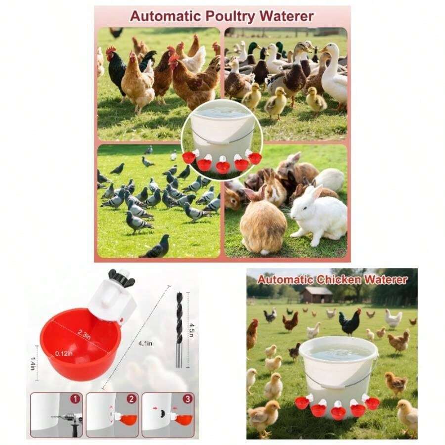 Chicken Waterer Cups, 8 Pack Red Automatics Chicken Waterer, Professional Poultry Cups Suitable Chicks, Duck, Goose, Turkey And Bunny Various Poultry, Compatible With Various Containers - Red + Small - View 1