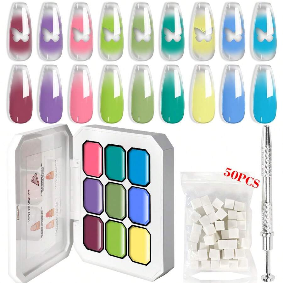 Ensemble de gel de peinture dégradé LIMEGIRL, 9 couleurs de vernis à ongles gel ombré pour ongles ombrés, ensemble de gel de peinture sans rinçage pour manucure française DIY, kit de vernis gel off pour salon et DIY nail art à la maison - Multicolore - Voir 1