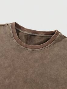 EWH MEN Street Life "D Eftones" Band Grim Reaper Graphic Print Vintage Washed Short Sleeve Crew Neck Men's T-Shirt,T Shirt Men,Shirts Graphic DG004 - 咖啡棕 - 查看 3