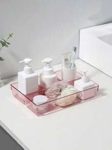 4pcs/7pcs/25pcs Dreamy Pink Drawer Storage Box Gift Set, Different Combinations Of 4pcs, 7pcs And 25pcs, Suitable For Multi-Purpose Drawer Storage, Cosmetic Storage Boxes In Bathroom, Vanity, Bedroom, Kitchen And Office; PET Transparent Desktop Storage Boxes,Room Decor - Pink - View 4
