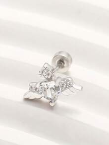 1 Stück hypoallergenes Titan-Stahl Ohrknorpel Piercing mit funkelnden Zirkonia Engelflügeln, barockes Design, geeignet für Ohrdurchbohrung