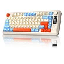 FREEWOLF M75 无线游戏键盘机械手感膜带旋钮和 OLED 显示屏蓝牙/2.4Ghz 彩虹背光渐变 PBT 键帽 2000mAH 电池防鬼影 - 彩色 - 查看 11