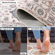 Anti-Slip Washable Living Room Rug | Short-Pile Rug With Large Vintage Flowers, Various Sizes (120*160cm/140*200cm/160*230cm/200*300cm) – Abrasion-Resistant, Stain-Repellent, For Balcony/Patio/Hallway - Màu gạo - Xem 2