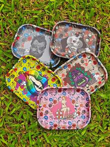 1个创意印花金属烟灰缸，锡制香烟架，吸烟配件，送给家人和朋友的理想礼物，圣诞节、万圣节、情人节、生日、派对 - 彩色 - 查看 2